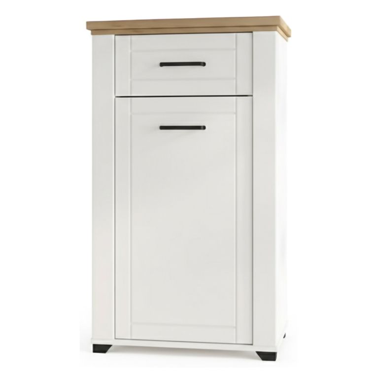 Mobile da Ingresso Bianco Opaco Marrone Rovere un Cassetto 2 Ripiani 60.5x41x105h cm, Un'anta - Rogeno