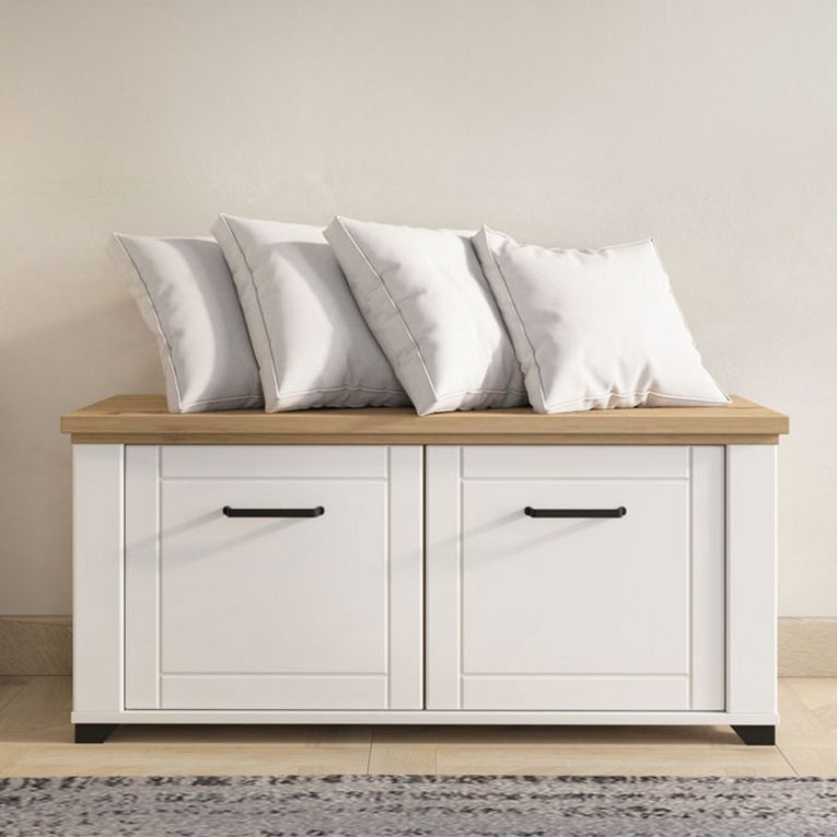 Mobile da Ingresso Bianco Opaco Marrone Rovere un Ripiano 2 Ante 103.5x41x47.5h cm, 2 Vani - Menfi