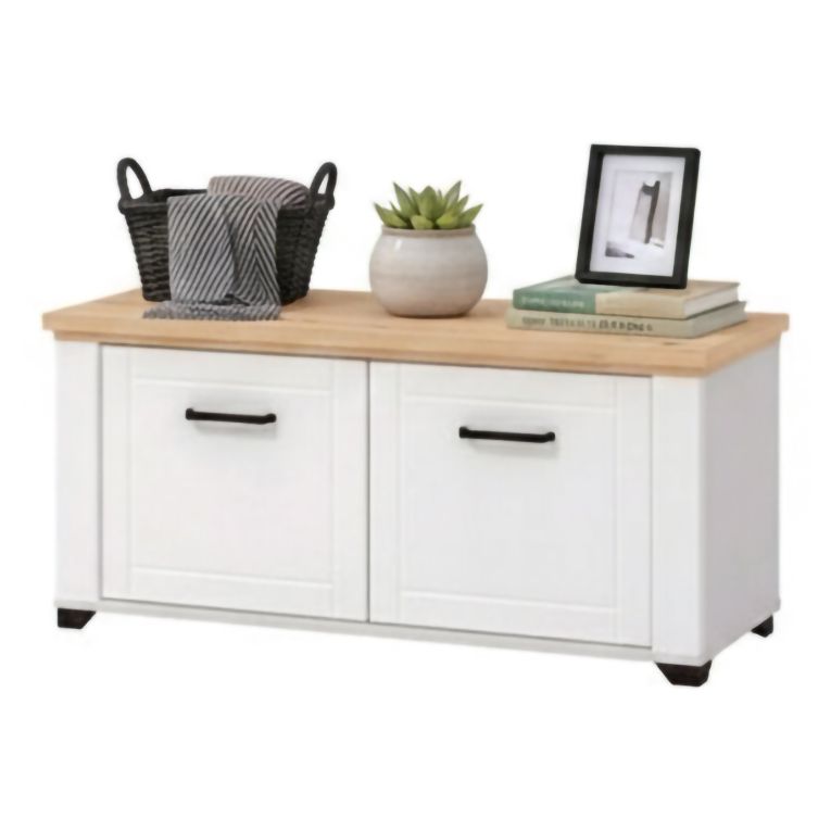Mobile da Ingresso Bianco Opaco Marrone Rovere un Ripiano 2 Ante 103.5x41x47.5h cm, 2 Vani - Menfi