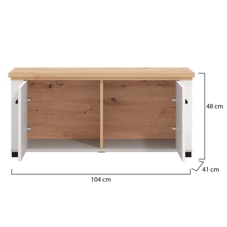 Mobile da Ingresso Bianco Opaco Marrone Rovere un Ripiano 2 Ante 103.5x41x47.5h cm, 2 Vani - Menfi