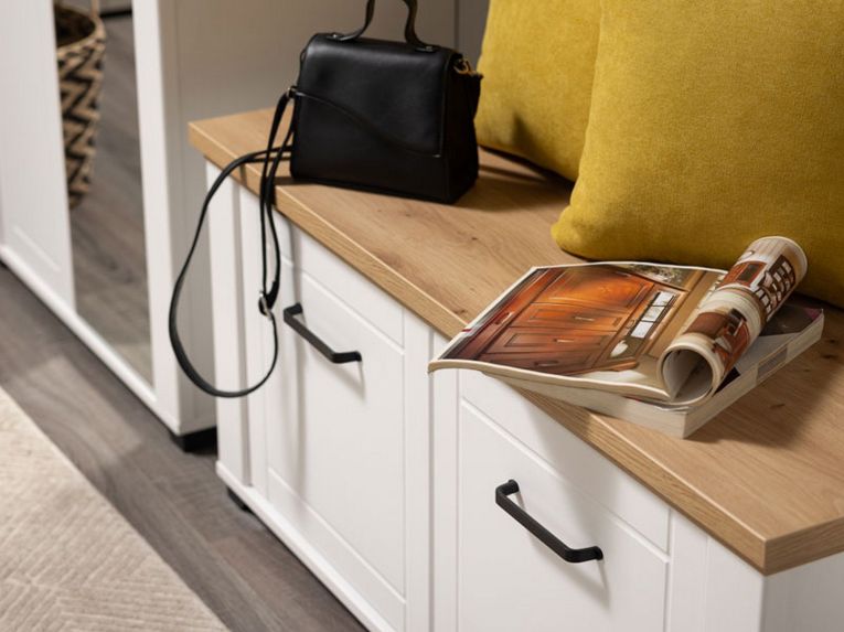 Mobile da Ingresso Bianco Opaco Marrone Rovere un Ripiano 2 Ante 103.5x41x47.5h cm, 2 Vani - Menfi