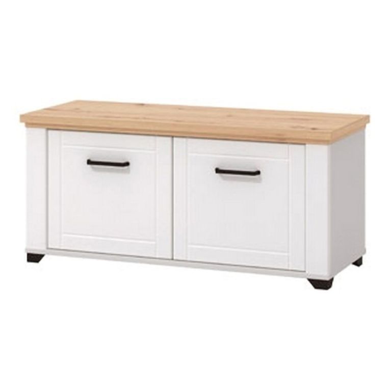 Mobile da Ingresso Bianco Opaco Marrone Rovere un Ripiano 2 Ante 103.5x41x47.5h cm, 2 Vani - Menfi