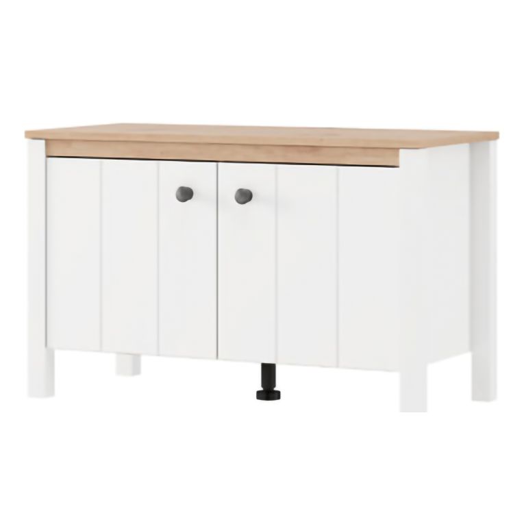 Mobile da Ingresso Bianco Opaco Marrone Rovere un Ripiano 2 Ante 86x40x54h cm, Anta Effetto Rigato - Tekapo