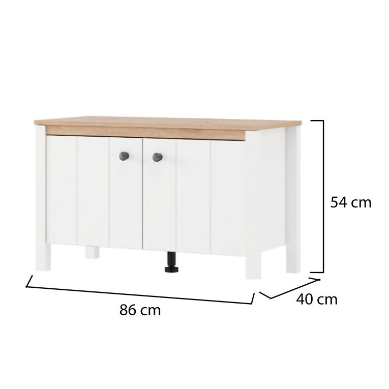 Mobile da Ingresso Bianco Opaco Marrone Rovere un Ripiano 2 Ante 86x40x54h cm, Anta Effetto Rigato - Tekapo