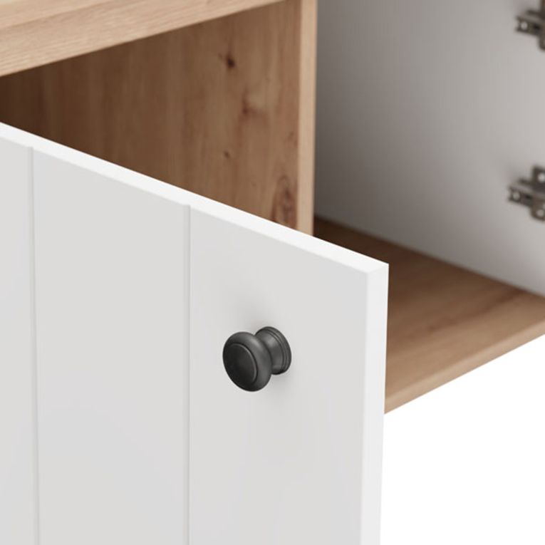 Mobile da Ingresso Bianco Opaco Marrone Rovere un Ripiano 2 Ante 86x40x54h cm, Anta Effetto Rigato - Tekapo