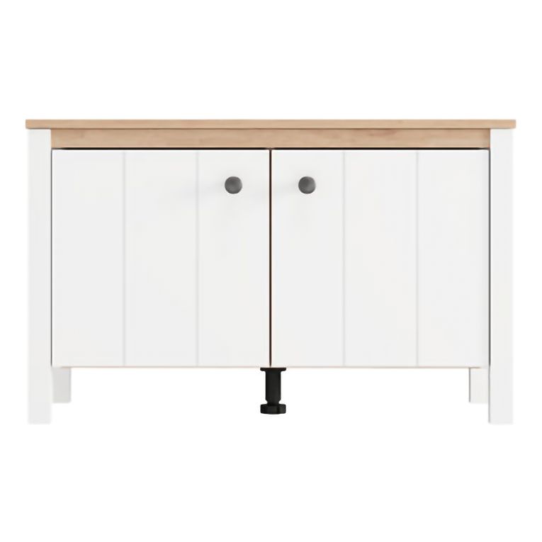 Mobile da Ingresso Bianco Opaco Marrone Rovere un Ripiano 2 Ante 86x40x54h cm, Anta Effetto Rigato - Tekapo