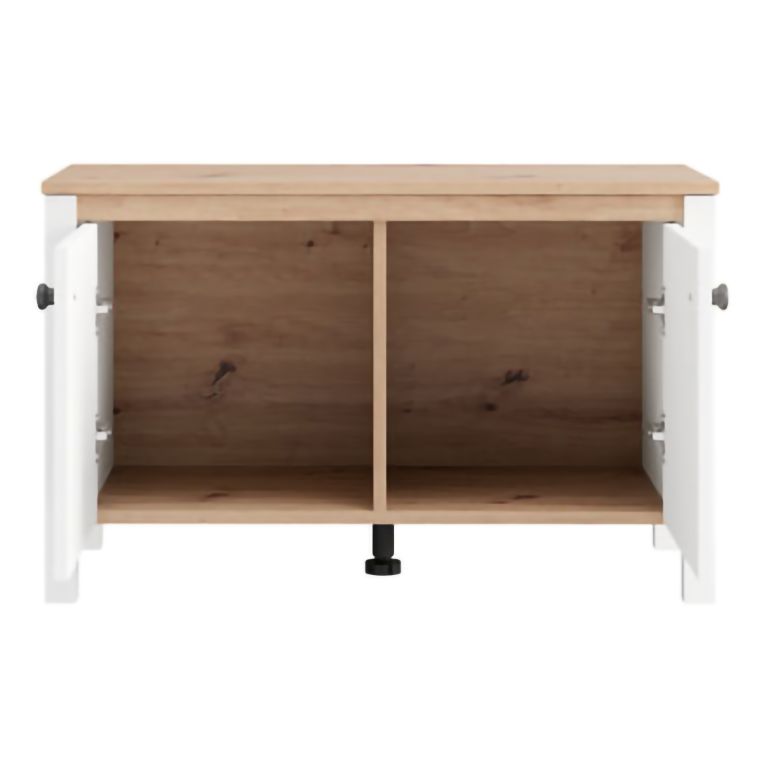Mobile da Ingresso Bianco Opaco Marrone Rovere un Ripiano 2 Ante 86x40x54h cm, Anta Effetto Rigato - Tekapo