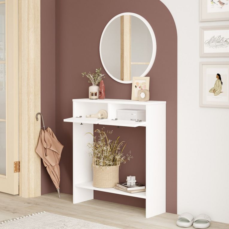 Mobile da Ingresso Bianco Specchio Incluso Modulabile 80x24x90h cm, 2 Ante - Chiarano