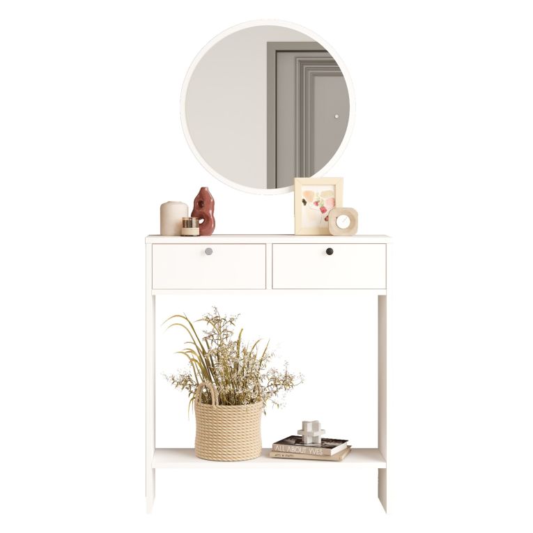 Mobile da Ingresso Bianco Specchio Incluso Modulabile 80x24x90h cm, 2 Ante - Chiarano