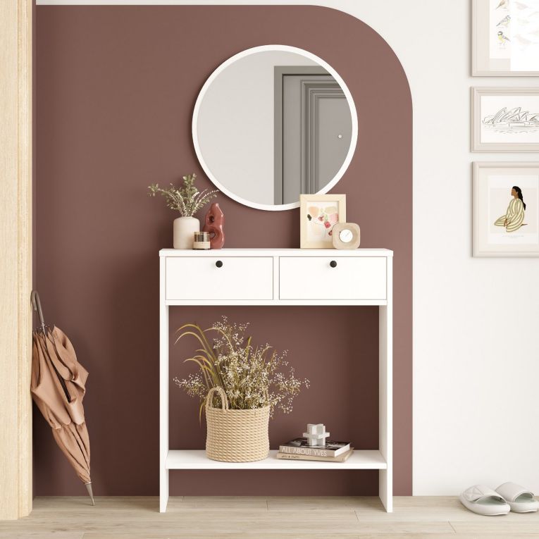 Mobile da Ingresso Bianco Specchio Incluso Modulabile 80x24x90h cm, 2 Ante - Chiarano
