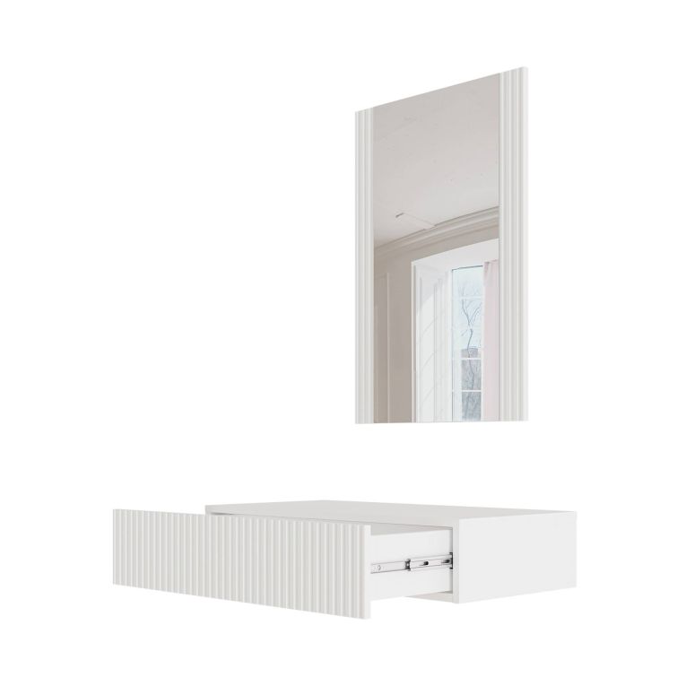 Mobile da Ingresso Bianco Specchio Incluso Paia 80x42x97h cm, un Cassetto - Premolo