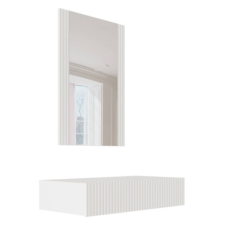 Mobile da Ingresso Bianco Specchio Incluso Paia 80x42x97h cm, un Cassetto - Premolo
