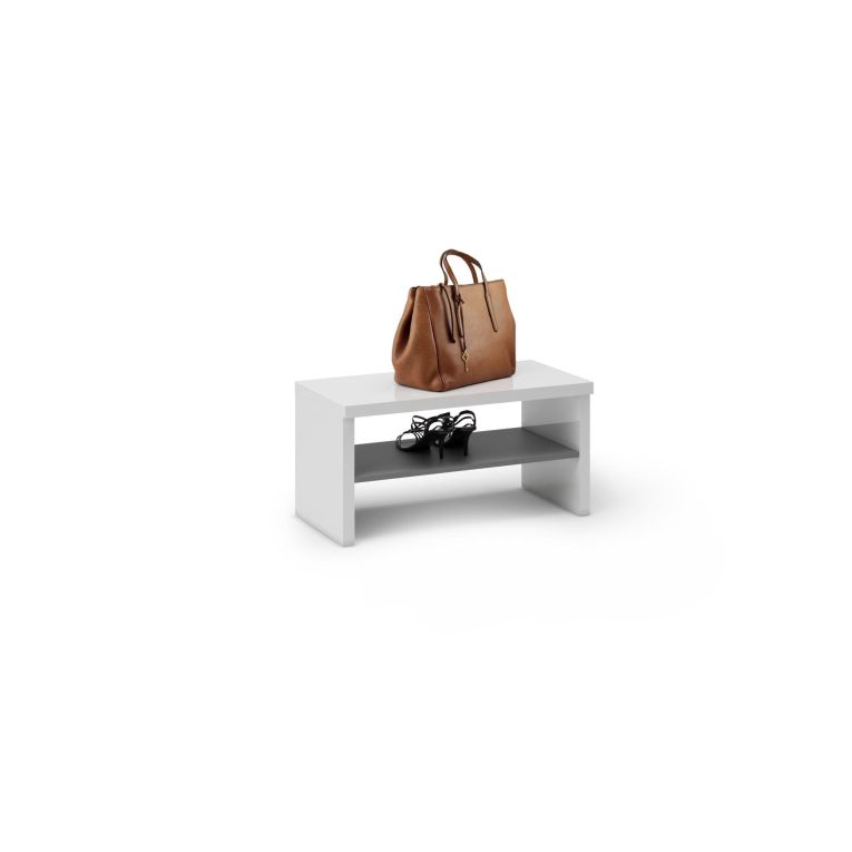 Mobile da ingresso Brazzaville, Entratina appendiabiti, Composizione per atrio, Consolle portaoggetti multifunzione, Made in Italy, 80x40h40 cm, Bianco lucido e Antracite
