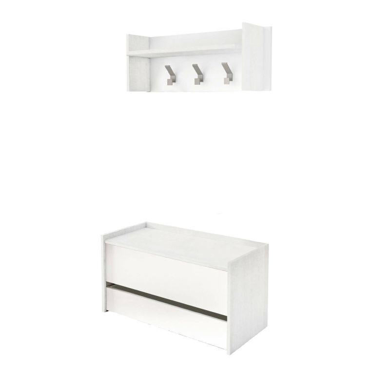 Mobile da ingresso Brionia, Entratina moderna con appendiabiti, Mobile con scarpiera, Armadietto multifunzione, Cm 50x32h182, Bianco