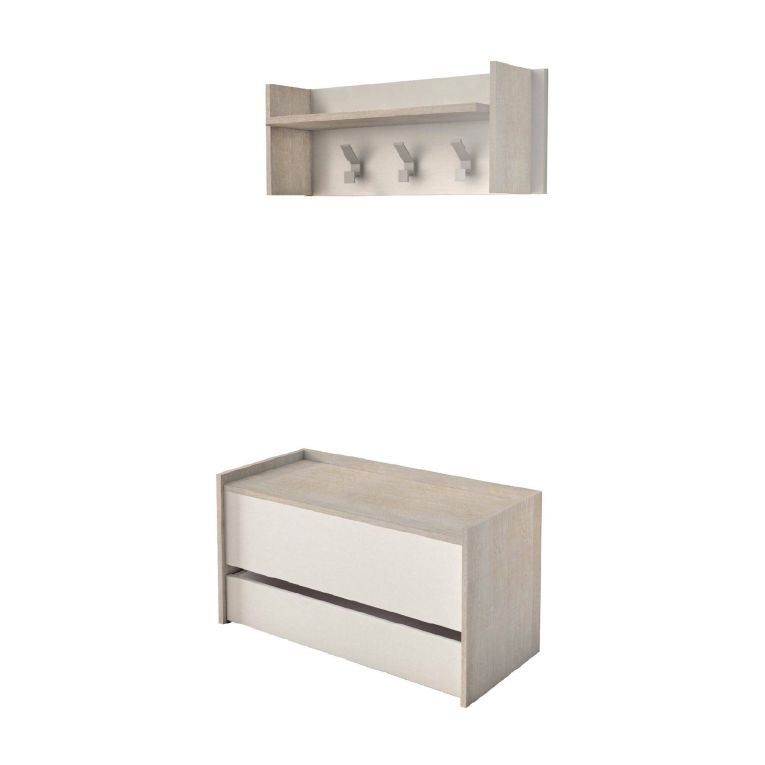 Mobile da ingresso Brionia, Entratina moderna con appendiabiti, Mobile con scarpiera, Armadietto multifunzione, Cm 50x32h182, Rovere e Bianco