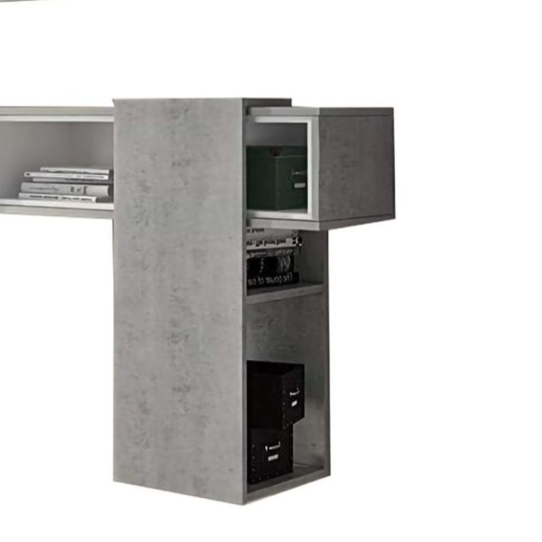 Mobile da ingresso Calella, Entratina sospesa, Mobile da parete con specchio, Svuota tasche da ingresso con cassetto e specchio, 100x27h75 cm, Cemento, Bianco