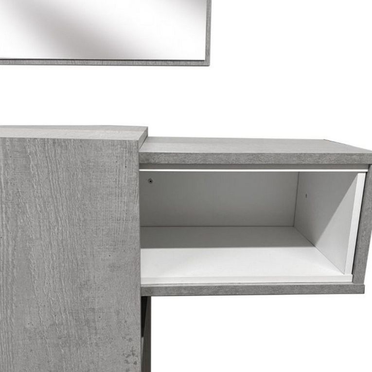 Mobile da ingresso Calella, Entratina sospesa, Mobile da parete con specchio, Svuota tasche da ingresso con cassetto e specchio, 100x27h75 cm, Cemento, Bianco