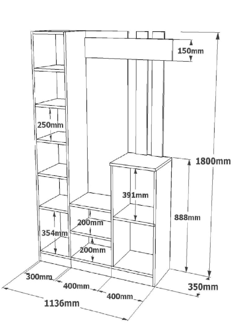 Mobile da ingresso Cassini, Entratina appendiabiti, Composizione per atrio, Consolle portaoggetti multifunzione, 114x35 h180 cm, Bianco