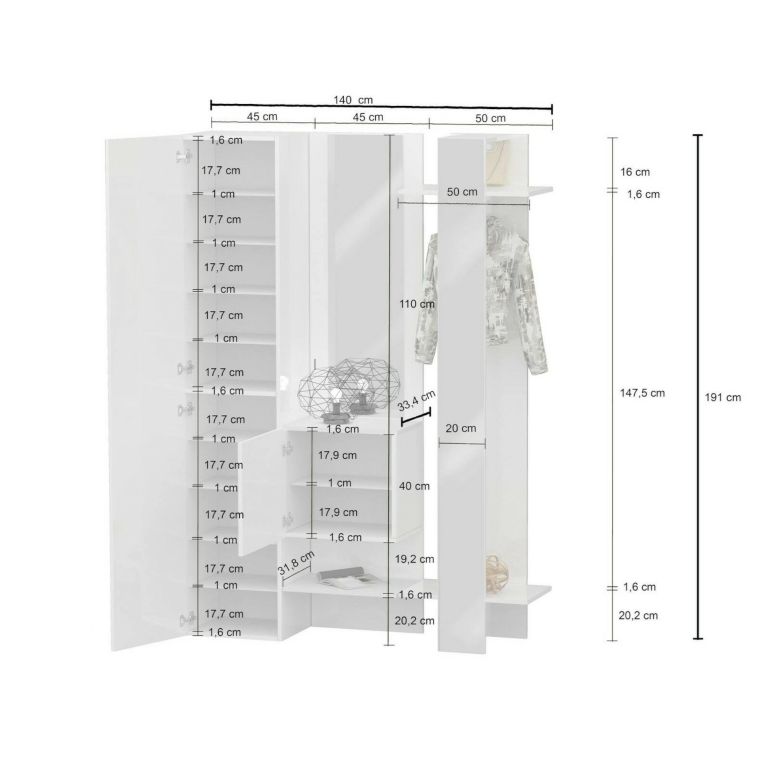 Mobile da ingresso da parete 2 ante bianco 140x190h cm - Arabelle