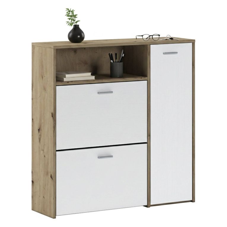 Mobile da ingresso da parete 3 ante rovere e bianco 91x94h cm - Scultore