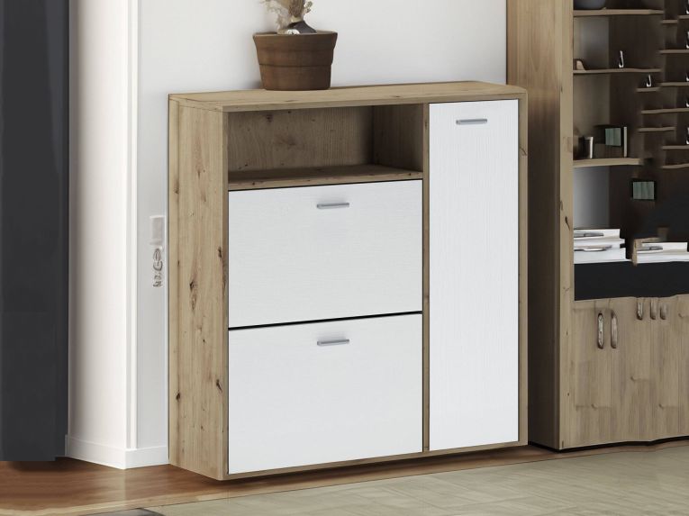 Mobile da ingresso da parete 3 ante rovere e bianco 91x94h cm - Scultore
