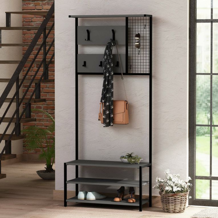 Mobile da ingresso da parete antracite e nero 78x182h cm - Varsavia