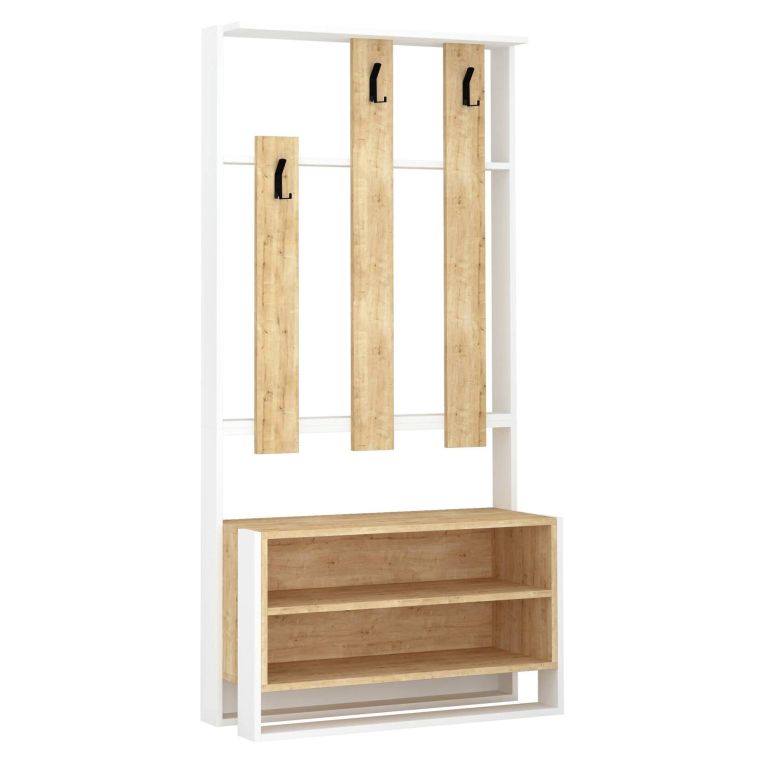 Mobile da ingresso da parete bianco e quercia 90x180h cm - Toraji