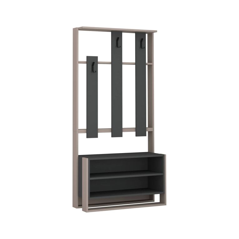 Mobile da ingresso Eridia, Entratina appendiabiti, Composizione per atrio, Consolle portaoggetti multifunzione, 90x36 h180 cm, Beige e Antracite