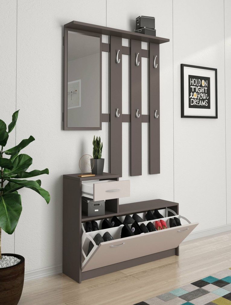 Mobile da ingresso Garolfo, 100x25h180 cm, Beige e Grigio