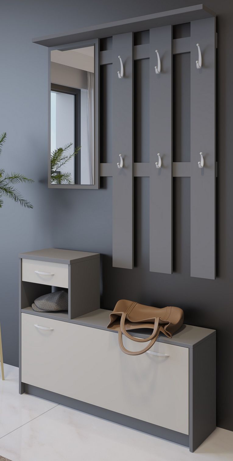 Mobile da ingresso Garolfo, 100x25h180 cm, Beige e Grigio