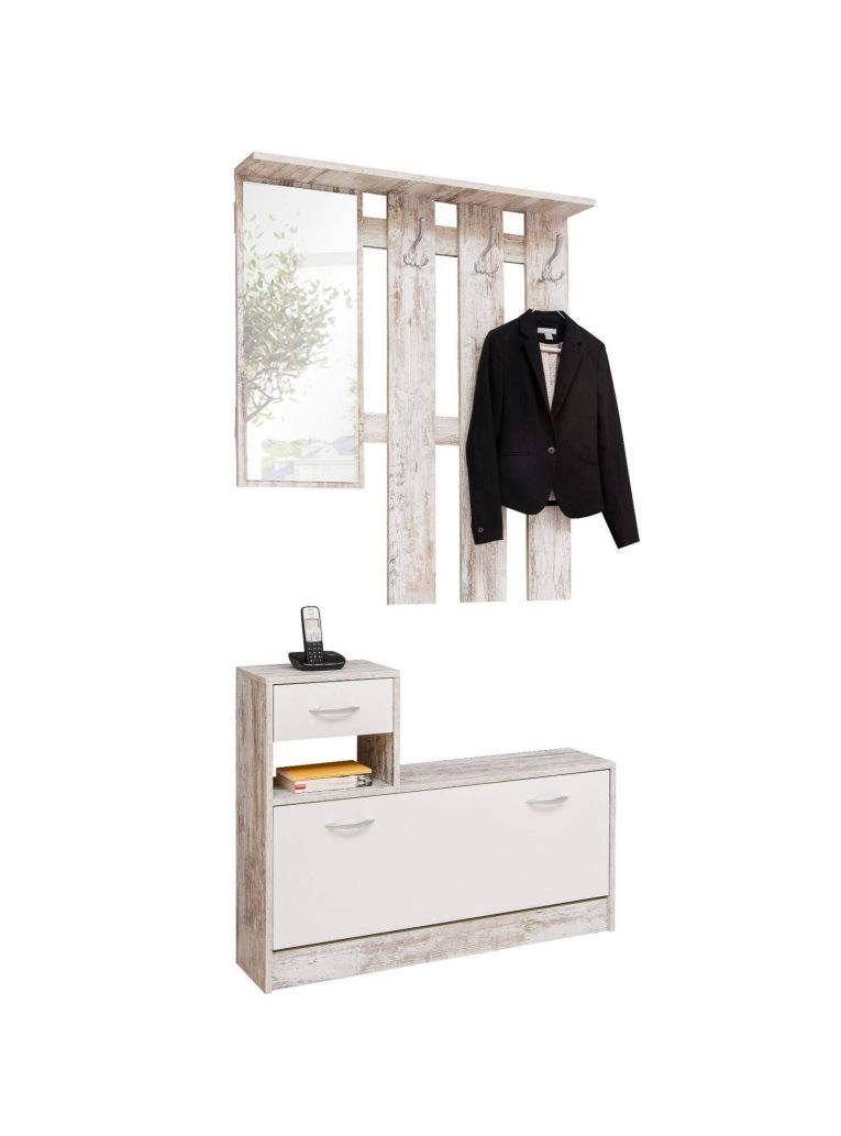 Mobile da ingresso Garolfo, 100x25h180 cm, Bianco e Betulla