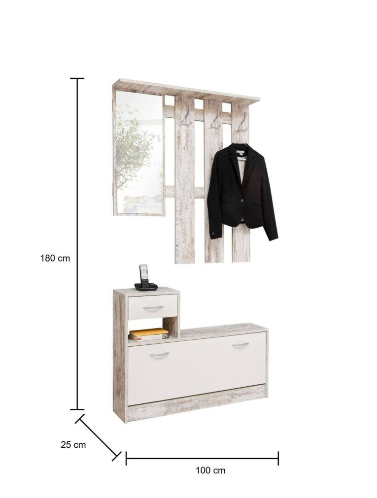 Mobile da ingresso Garolfo, 100x25h180 cm, Bianco e Betulla
