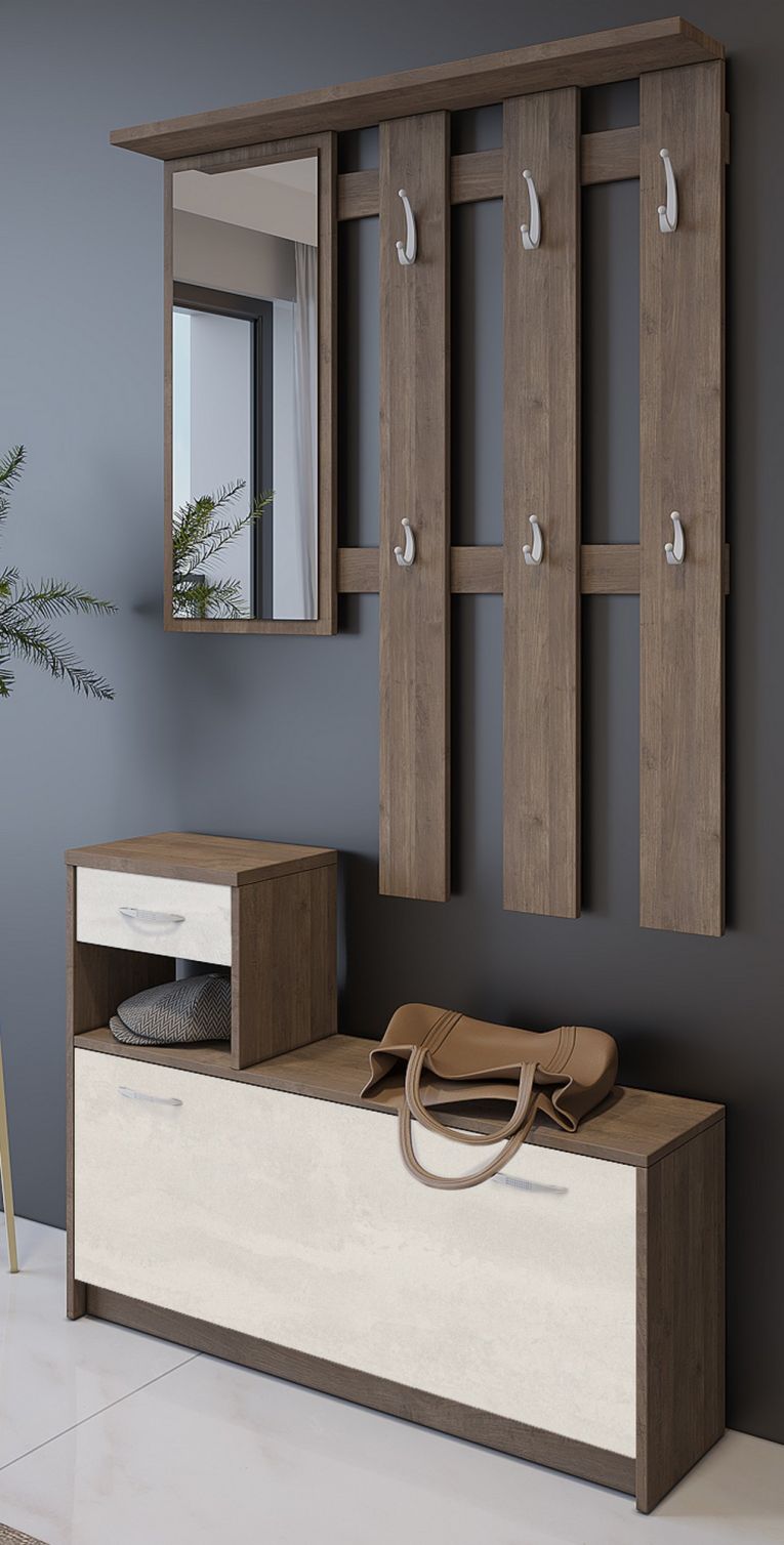 Mobile da ingresso Garolfo, 100x25h180 cm, Quercia e Bianco