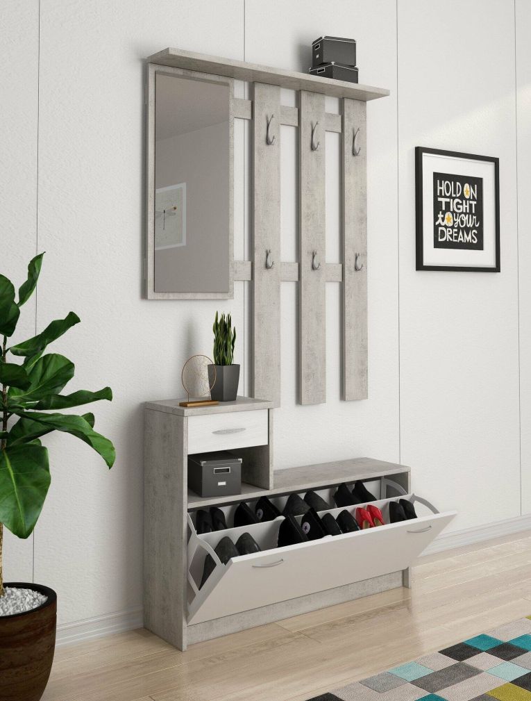 Mobile da ingresso Garolfo, 100x26h190 cm, Bianco e Cemento