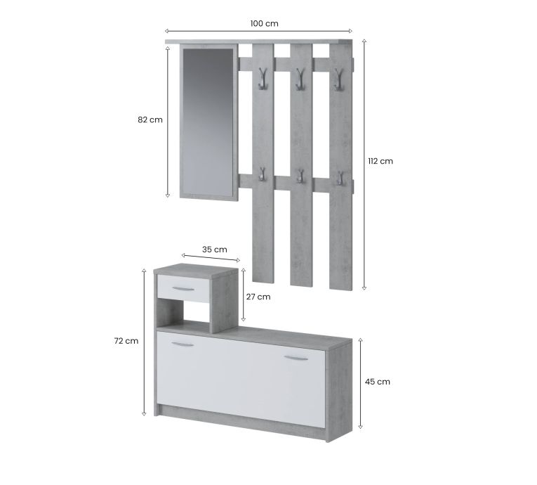 Mobile da ingresso Garolfo, 100x26h190 cm, Bianco e Cemento