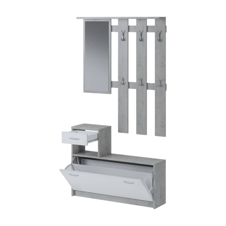 Mobile da ingresso Garolfo, 100x26h190 cm, Bianco e Cemento