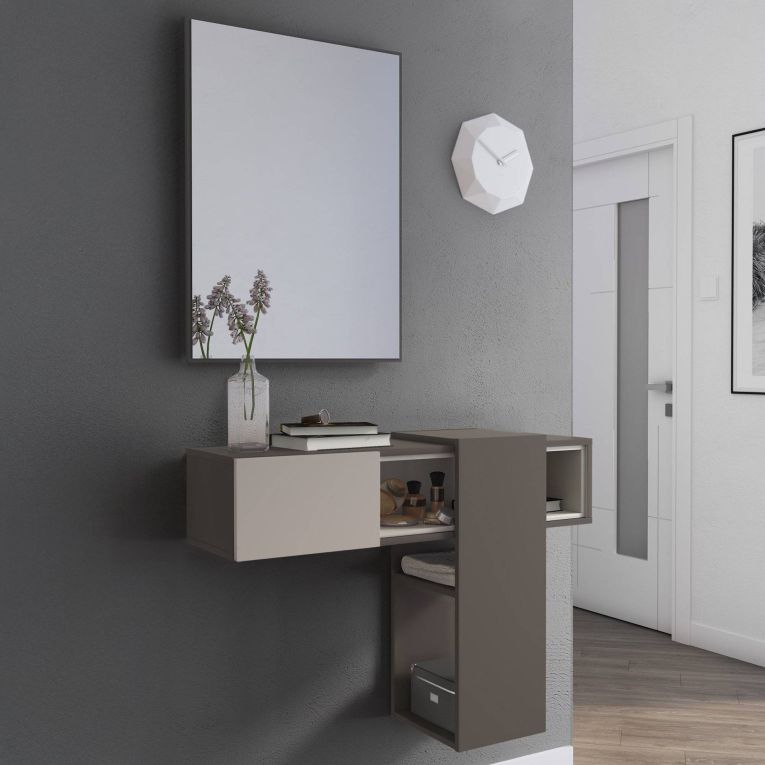 Mobile da Ingresso Grigio Beige Specchio Incluso un Cassetto 100x31x75h cm, un Vano - Daba