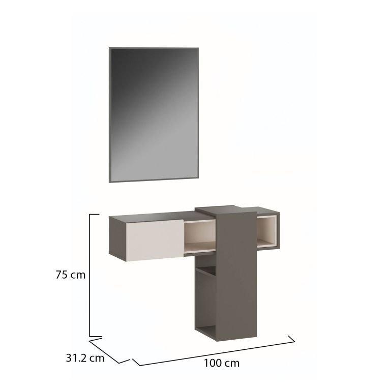 Mobile da Ingresso Grigio Beige Specchio Incluso un Cassetto 100x31x75h cm, un Vano - Daba