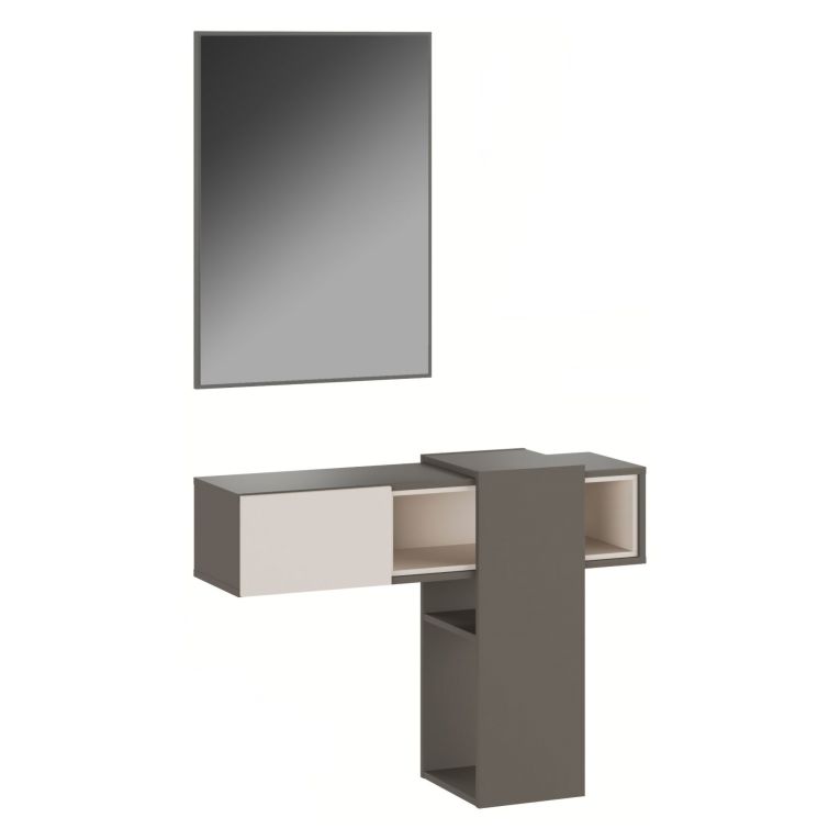 Mobile da Ingresso Grigio Beige Specchio Incluso un Cassetto 100x31x75h cm, un Vano - Daba
