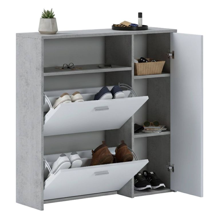 Mobile da Ingresso Grigio Cemento Bianco 04-mag Paia 3 Ripiani 91.5x26.6x94h cm, 3 Ante - Scultore