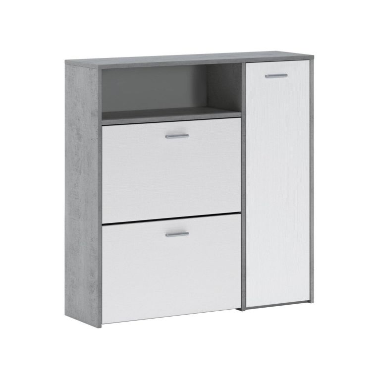 Mobile da Ingresso Grigio Cemento Bianco 04-mag Paia 3 Ripiani 91.5x26.6x94h cm, 3 Ante - Scultore