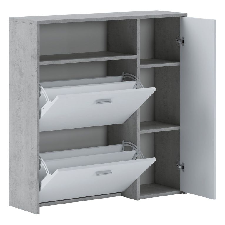 Mobile da Ingresso Grigio Cemento Bianco 04-mag Paia 3 Ripiani 91.5x26.6x94h cm, 3 Ante - Scultore