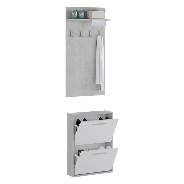 Mobile da Ingresso Grigio Cemento Bianco Paia Cassetti 54x28x181h cm, Ripiani - Sestola
