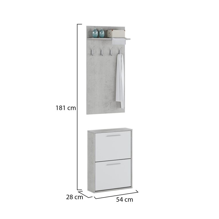 Mobile da Ingresso Grigio Cemento Bianco Paia Cassetti 54x28x181h cm, Ripiani - Sestola