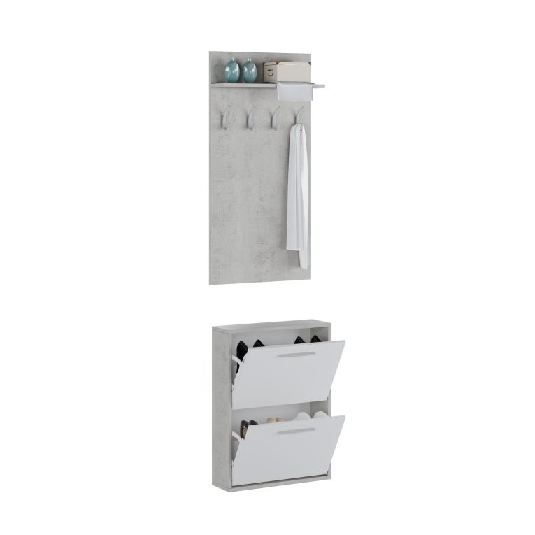 Mobile da Ingresso Grigio Cemento Bianco Paia Cassetti 54x28x181h cm, Ripiani - Sestola