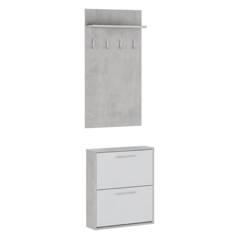 Mobile da Ingresso Grigio Cemento Bianco Paia Cassetti 54x28x181h cm, Ripiani - Sestola