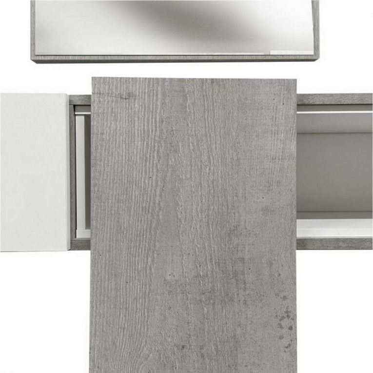 Mobile da Ingresso Grigio Cemento Bianco Specchio Incluso un Ripiano 100x31x75h cm, Appendiabiti - Limbadi