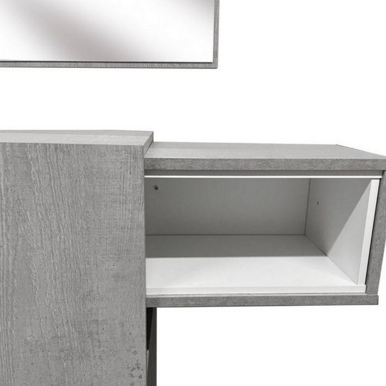 Mobile da Ingresso Grigio Cemento Bianco Specchio Incluso un Ripiano 100x31x75h cm, Appendiabiti - Limbadi