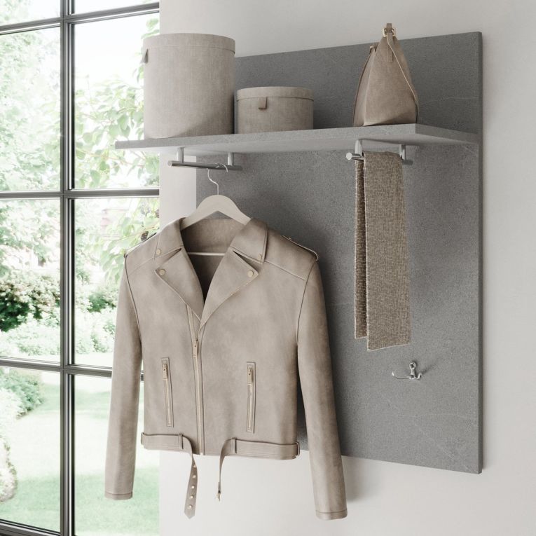 Mobile da Ingresso Grigio Cemento Installazione Sospesa Materiale Struttura in Legno Nobilitato 63x27x78h cm, Sfumatura Colore Struttura Cemento