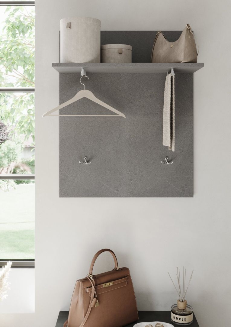 Mobile da Ingresso Grigio Cemento Installazione Sospesa Materiale Struttura in Legno Nobilitato 63x27x78h cm, Sfumatura Colore Struttura Cemento